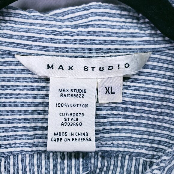 Max Studio Blue n White Striped Button Collar Preppy Sheath Shirt Dress Size XL - Picture 2 of 14